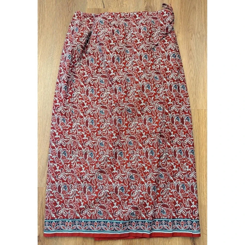 Charter Club Wrap Skirt Size 14 Straight Midi Red White Blue Floral Bandana Boho